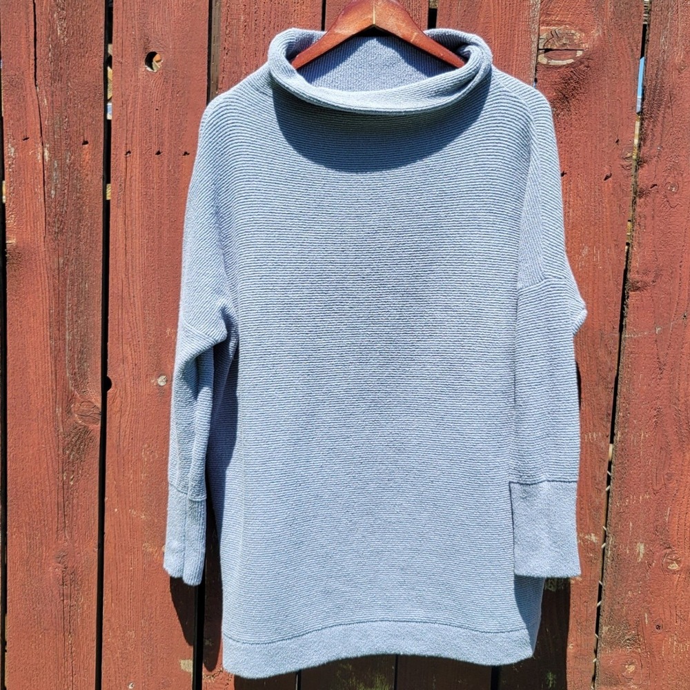 Free People Ottoman Slouchy Tunic Sweater Light Blue Mock Neck Ribbed Size M